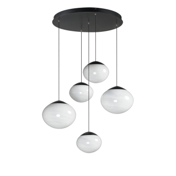 ET2 Nimbus LED 5-Light Pendant - 3,400 Lumens - 7W - 3000K - 120-277V - Black - White Cirrus Glass