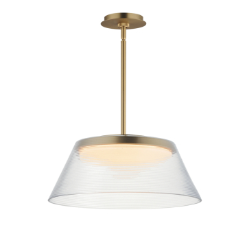ET2 Jensen 18" LED Pendant - 1,260 Lumens - 28W - 3000K - 120V - Satin Brass - Clear Ribbed Glass