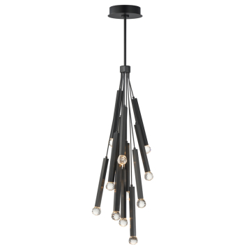 ET2 Allumettes 12-Light LED Pendant - 1,200 Lumens - 3W - 3000K - 120-277V - Black - Clear Crystal Glass
