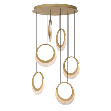 ET2 Lyra 6-Light LED Pendant - 1,480 Lumens - 3000K - 120-277V - Gold - White Spiral Glass