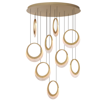 ET2 Lyra 9-Light LED Pendant - 2,250 Lumens - 3000K - 120-277V - Gold - White Spiral Glass