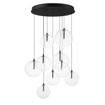 ET2 Global 9-Light LED Chandelier - 1,580 Lumens - 1.8W - 3000K - 120V - Black - Clear Glass