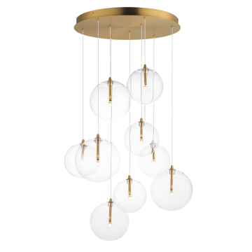 ET2 Global 9-Light LED Chandelier - 1,580 Lumens - 1.8W - 3000K - 120V - Natural Aged Brass - Clear Glass