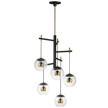 ET2 Nucleus 5-Light LED Pendant - 3000K - 2,400 Lumens - 120V - Black / Natural Aged Brass