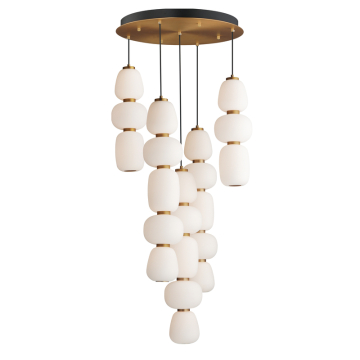 ET2 Soji 5-Light Chandelier - 5,000 Lumens - 3000K - 120-277V - Black / Gold - Satin White Glass