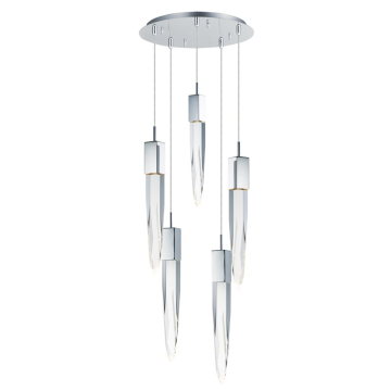 ET2 Quartz 5-Light LED Pendant - Round Canopy - 3000K - 2,380 Lumens - 120V - Polished Chrome