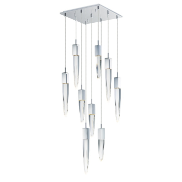ET2 Quartz 9-Light LED Pendant - Square Canopy - 3000K - 4,284 Lumens - 120V - Polished Chrome