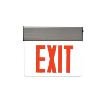 MaxLite LED Edgelit Exit Sign - Single Face - Red Letters - Battery Backup - Silver