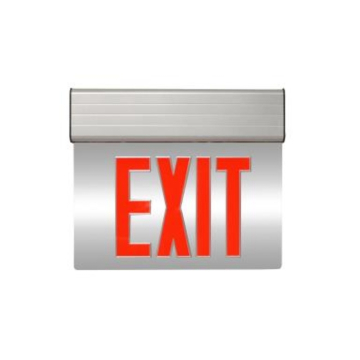 MaxLite LED Edgelit Exit Sign - Double Face - Red Letters - Battery Backup - Silver