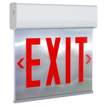 RAB Edgelit LED Exit Sign - Double Face - Battery Backup - Red Letters - Mirror / White - 120/277