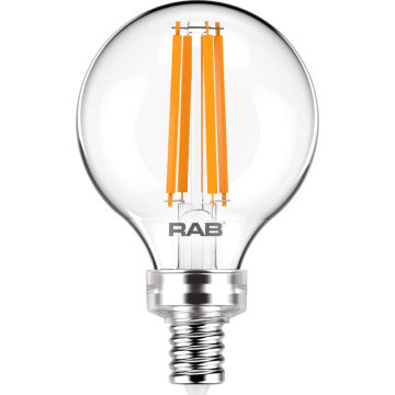 RAB 3.8W LED G16.5 Filament Lamp - Dimmable - E12 Base - 2700K - 350 Lumens - 120V