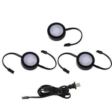 WAC Lighting LED Puck Light 3-Pack w/ 2-Double and 1-Single 6" Lead Wire and 72" Power Cord - 240 Lumens - 12W - CCT Selectable - 120V - Black
