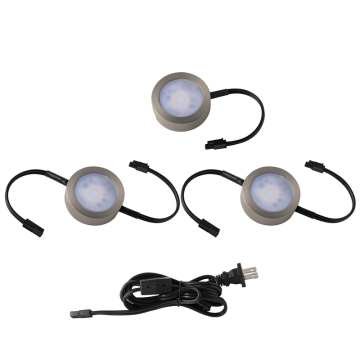 WAC Lighting LED Puck Light 3-Pack w/ 2-Double and 1-Single 6" Lead Wire and 72" Power Cord - 240 Lumens - 12W - CCT Selectable - 120V - Brushed Nickel
