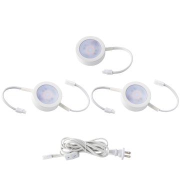 WAC Lighting LED Puck Light 3-Pack w/ 2-Double and 1-Single 6" Lead Wire and 72" Power Cord - 240 Lumens - 12W - CCT Selectable - 120V - White