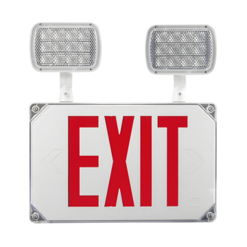 Keystone LED Exit Emergency Combo - Wet Location - Single or Double Face - Red Letters - 120-277V - Battery Backup - White
