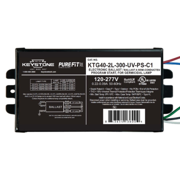 Keystone Ballast for UV-C Germicidal Lamps - 1 or 2 Lamps - 290mA Output - 120-277V