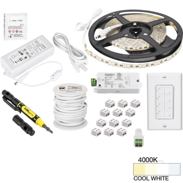 Task Lighting 16' Vivid LED Tape Light Kit - 1 Zone - 1 Area - 4000K - 2.8W / FT - 225 Lumens / FT - 12V