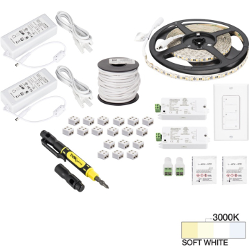 Task Lighting 16' Vivid LED Tape Light Kit - 2 Zone - 2 Area - 3000K - 2.8W / FT - 225 Lumens / FT - 12V
