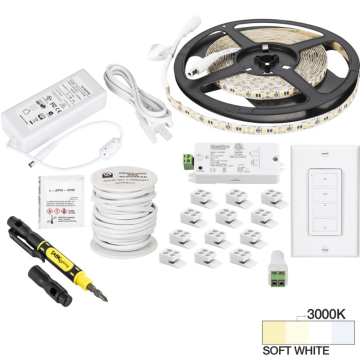 Task Lighting 16' Vivid UNO LED Tape Light Kit - 1 Zone - 1 Area - 3000K - 2.8W / FT - 225 Lumens / FT - 12V