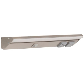 Task Lighting 12.5" Lighted Power Strip w/ Switch - 2 Gray Single Receptacles - 2700K - 400 Lumens - 120V - Satin Nickel