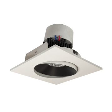 Nora Lighting 4" Pearl LED Retrofit Downlight - Square Adjustable Cone - 950 Lumens - Dim to Warm - Black / White