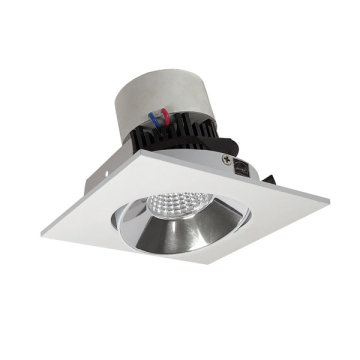 Nora Lighting 4" Pearl LED Retrofit Downlight - Square Adjustable Cone - 950 Lumens - Dim to Warm - Chrome / Matte Powder White
