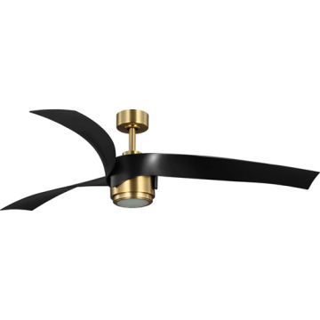 Progress Lighting Insigna 60" 3-Blade LED Ceiling Fan - 3000K - 120V - Vintage Brass / Matte Black Blades