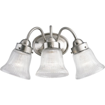 Progress Lighting Fluted Glass 3-Light Bath Vanity Light - Clear Glass - 120V - Brushed Nickel