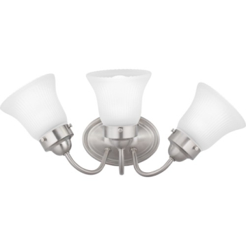 Progress Lighting Fluted Glass 3-Light Bath Vanity Light - Frosted Glass - 120V - Brushed Nickel