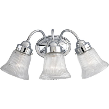 Progress Lighting Fluted Glass 3-Light Bath Vanity Light - Clear Glass - 120V - Polished Chrome
