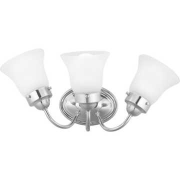 Progress Lighting Fluted Glass 3-Light Bath Vanity Light - Frosted Glass - 120V - Polished Chrome