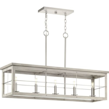 Progress Lighting Hedgerow 5-Light Linear Island Chandelier - 120V - Brushed Nickel