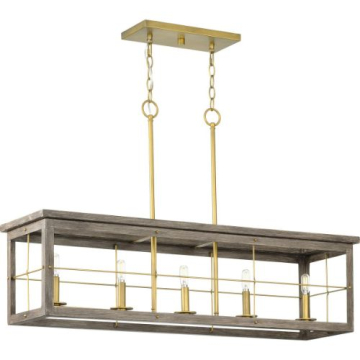 Progress Lighting Hedgerow 5-Light Linear Island Chandelier - 120V - Distressed Brass