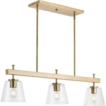 Progress Lighting Saffert 3-Light Linear Island Chandelier - 120V - Vintage Brass