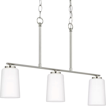 Progress Lighting Adley 3-Light Etched White Opal Glass Linear Chandelier - 120V - Brushed Nickel
