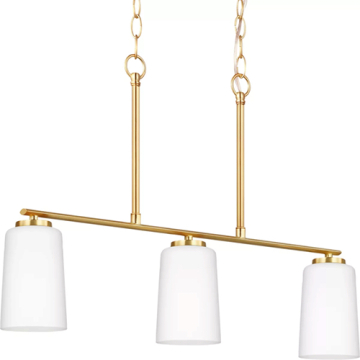 Progress Lighting Adley 3-Light Etched White Glass Linear Chandelier - 120V - Satin Brass