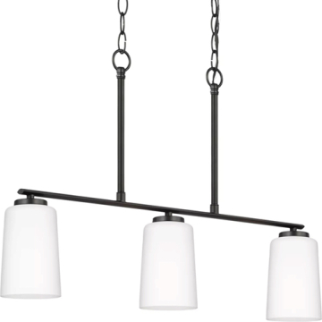 Progress Lighting Adley 3-Light Etched White Glass Linear Chandelier - 120V - Matte Black