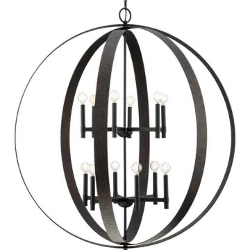 Progress Lighting Allegheny 12-Light Rustic Modern Pendant - 120V - Matte Black