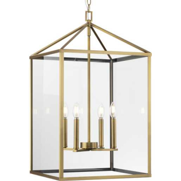 Progress Lighting Hillcrest 4-Light Large Pendant - 120V - Vintage Brass