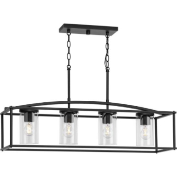 Progress Lighting Swansea 4-Light Outdoor Linear Island Chandelier - 120V - Matte Black