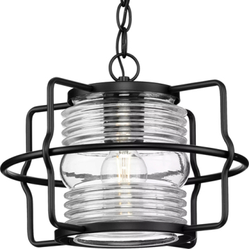 Progress Lighting Keegan 1-Light Clear Glass Outdoor Hanging Lantern - 120V - Matte Black