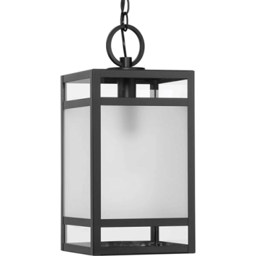 Progress Lighting Parrish 1-Light Clear and Etched Glass Outdoor Hanging Lantern - 120V - Matte Black