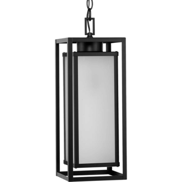 Progress Lighting Unison 1-Light Etched Seeded Glass Hanging Lantern - 120V - Matte Black