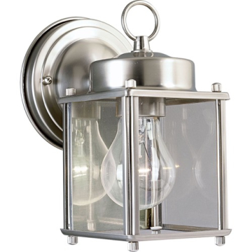 Progress Lighting Flat Glass 1-Light Outdoor Wall Lantern - 120V - Brushed Nickel