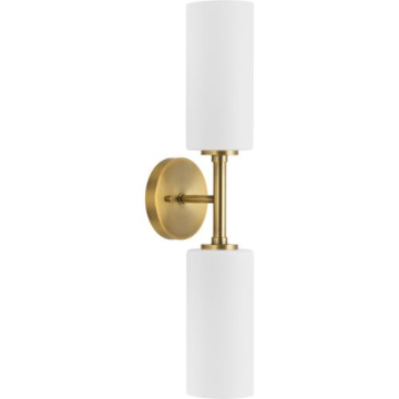 Progress Lighting Cofield 2-Light Wall Sconce - Frosted Glass - 120V - Vintage Brass