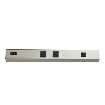 Westgate 18" Angled Power Strip - 2 Receptacles - 1 USB-A/C - Brushed Nickel