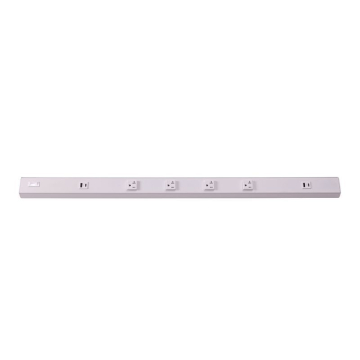 Westgate 36" Angled Power Strip - 4 Receptacles - 2 USB-A/C - White