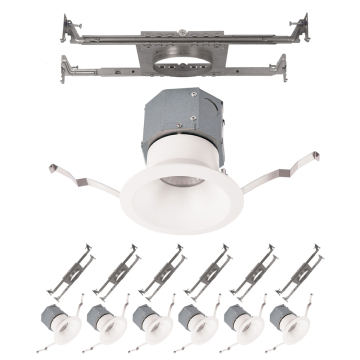 WAC Lighting Pop-in 4" Round Built-in J-Box New Construction LED Downlight - 6 Pack - 1,080 Lumens - 12W - CCT Selectable - 120-277V - White