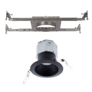 WAC Lighting Pop-in 4" Round Built-in J-Box New Construction LED Downlight - 1,080 Lumens - 12W - CCT Selectable - 120-277V - Black