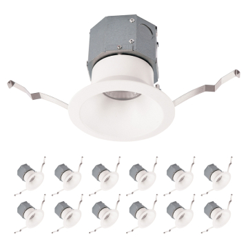 WAC Lighting Pop-in 4" Round Built-in J-Box LED Downlight - 12 Pack - 1,080 Lumens - 12W - CCT Selectable - 120-277V - White
